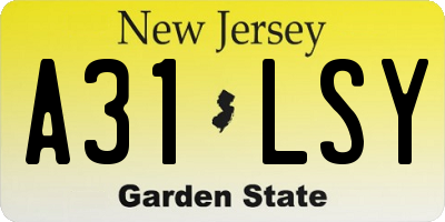 NJ license plate A31LSY