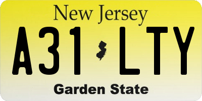 NJ license plate A31LTY