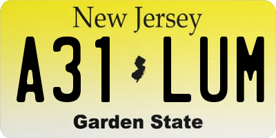 NJ license plate A31LUM