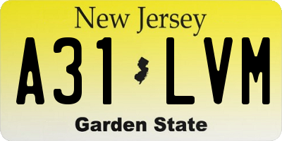 NJ license plate A31LVM