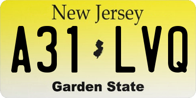 NJ license plate A31LVQ