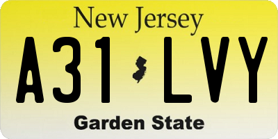NJ license plate A31LVY