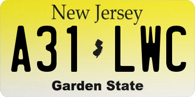 NJ license plate A31LWC