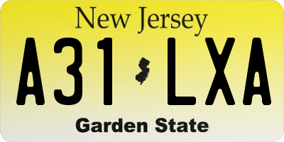 NJ license plate A31LXA