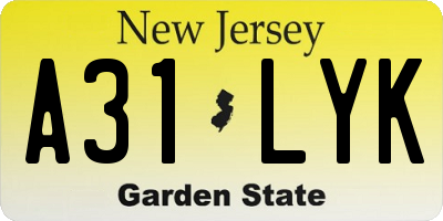 NJ license plate A31LYK