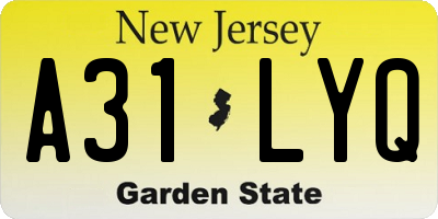 NJ license plate A31LYQ