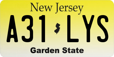 NJ license plate A31LYS