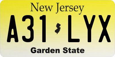 NJ license plate A31LYX