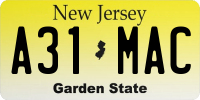 NJ license plate A31MAC