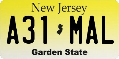 NJ license plate A31MAL