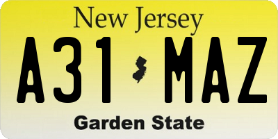 NJ license plate A31MAZ
