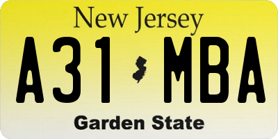 NJ license plate A31MBA