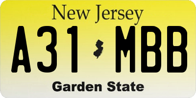 NJ license plate A31MBB