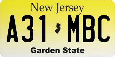 NJ license plate A31MBC