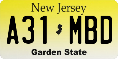 NJ license plate A31MBD