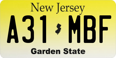 NJ license plate A31MBF