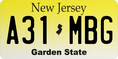 NJ license plate A31MBG