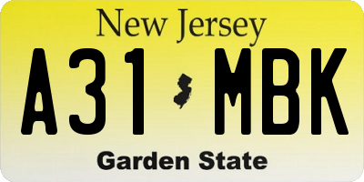 NJ license plate A31MBK