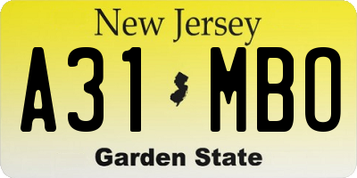 NJ license plate A31MBO
