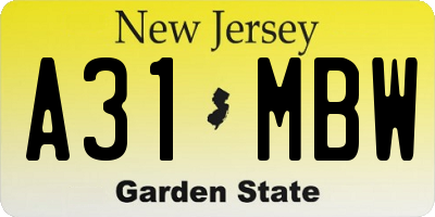 NJ license plate A31MBW