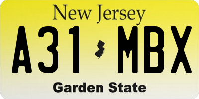 NJ license plate A31MBX