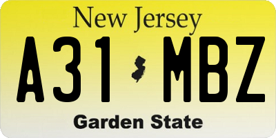 NJ license plate A31MBZ