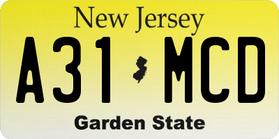 NJ license plate A31MCD