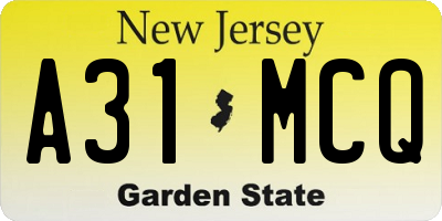 NJ license plate A31MCQ