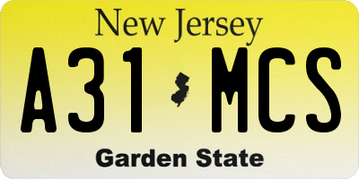 NJ license plate A31MCS