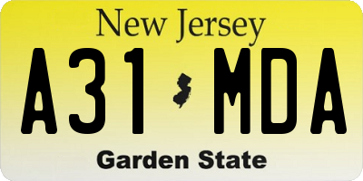 NJ license plate A31MDA