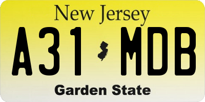 NJ license plate A31MDB