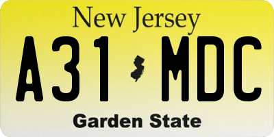 NJ license plate A31MDC