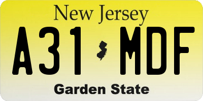 NJ license plate A31MDF