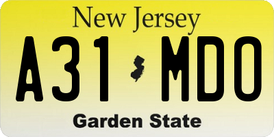 NJ license plate A31MDO