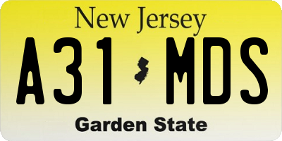 NJ license plate A31MDS