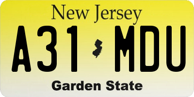 NJ license plate A31MDU