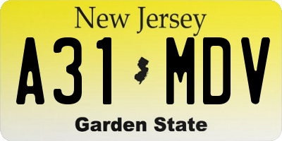 NJ license plate A31MDV