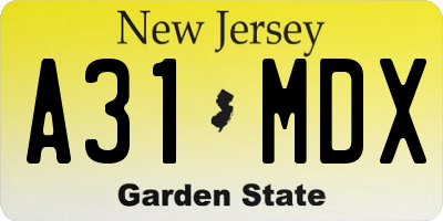 NJ license plate A31MDX