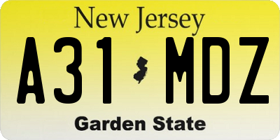 NJ license plate A31MDZ