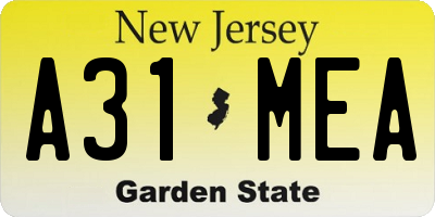 NJ license plate A31MEA