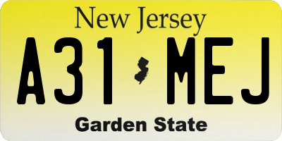 NJ license plate A31MEJ