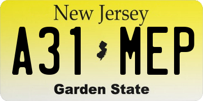 NJ license plate A31MEP