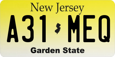 NJ license plate A31MEQ
