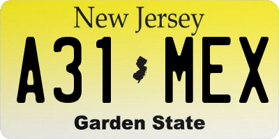 NJ license plate A31MEX