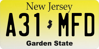 NJ license plate A31MFD