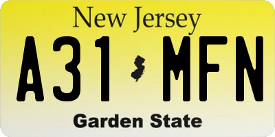 NJ license plate A31MFN