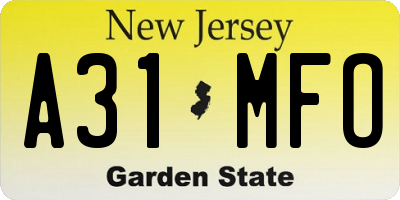 NJ license plate A31MFO