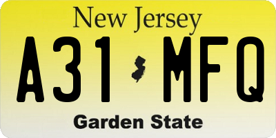 NJ license plate A31MFQ