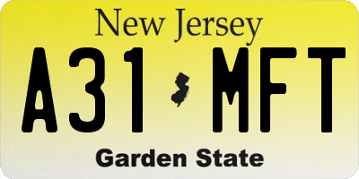 NJ license plate A31MFT
