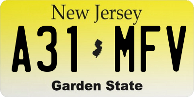 NJ license plate A31MFV